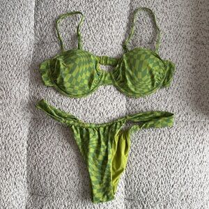 NWOT Garage Lime Checkered Bikini Set